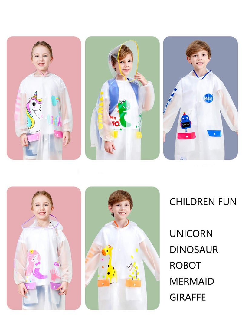 Hooded Rain Poncho Girls Boys Raincoat  Durable Waterproof Windbreaker Kids Student Rainwear Transparent Cartoon Children Schoolbag Jacket Coat