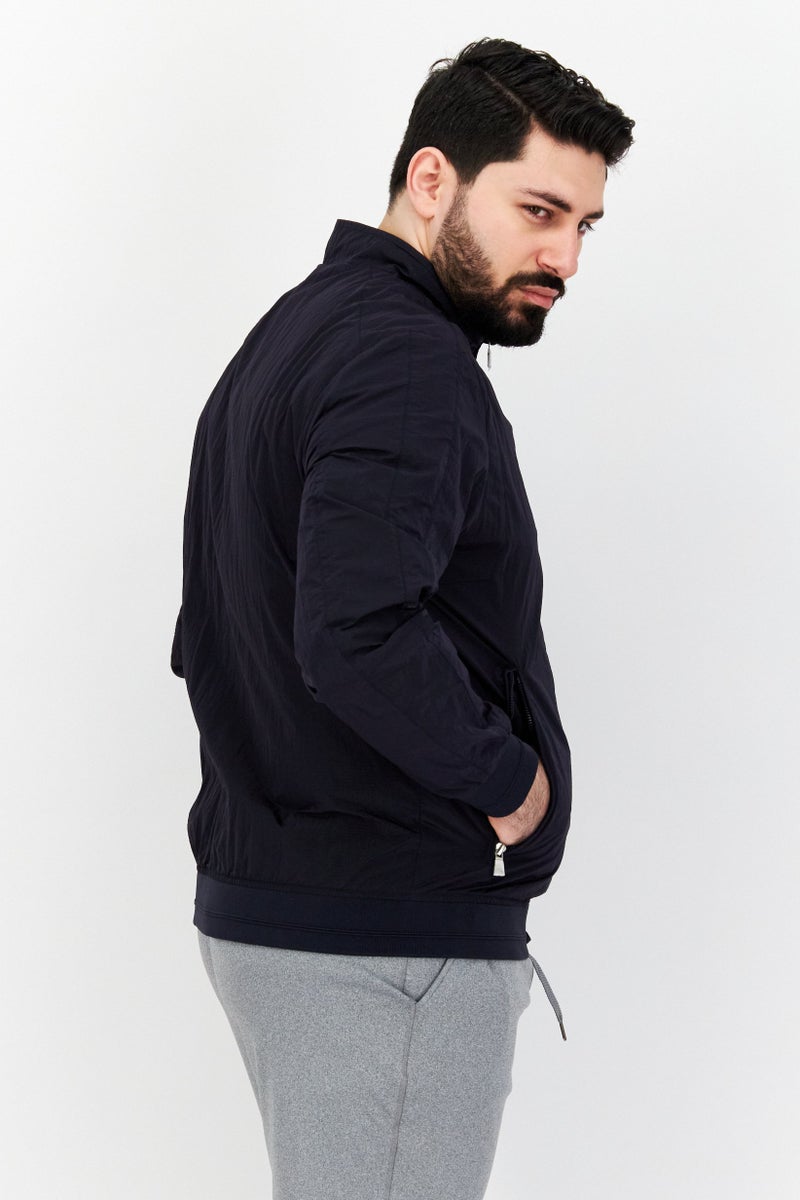 Men Plain Windbreaker Jacket , Navy Blue