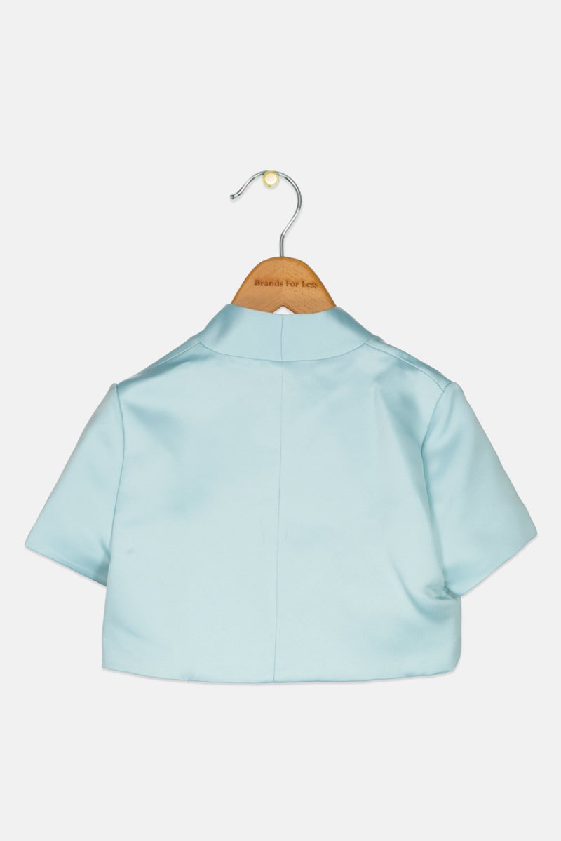 Kids Girl Plain Open Front Jacket, Mint Green