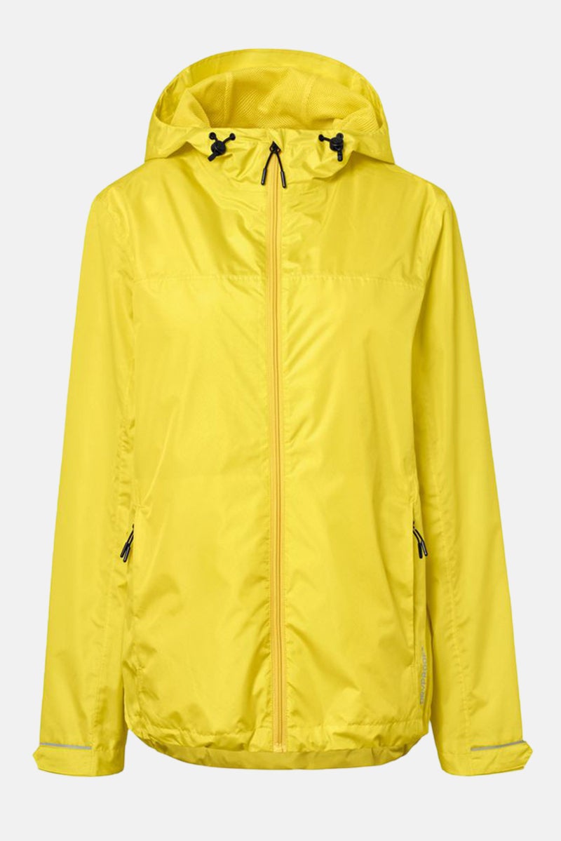 Women Hooded Long Sleeve Solid Rain Jacket, Yellow