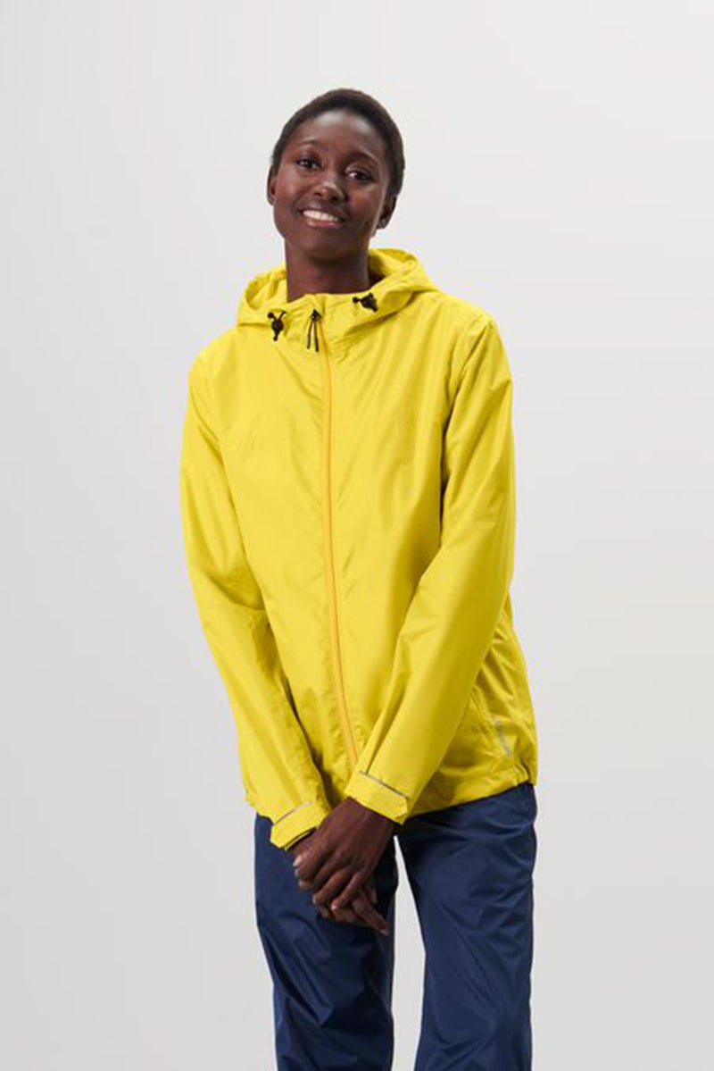 Women Hooded Long Sleeve Solid Rain Jacket, Yellow