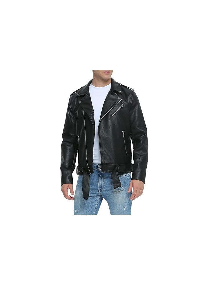 MENS BLACK MOTORCYCLE JACKET-BLACK BOMBER  JACKET