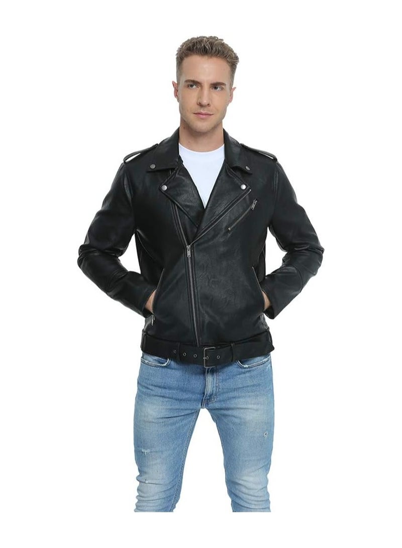 MENS BLACK MOTORCYCLE JACKET-BLACK BOMBER  JACKET