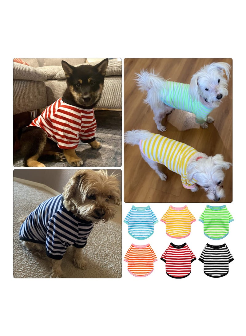 6-Pack Striped Dog T-Shirts, Breathable Colorful Pet Apparel for Small to Medium Dogs, Stylish Sweatshirts for Puppies (Small Size)