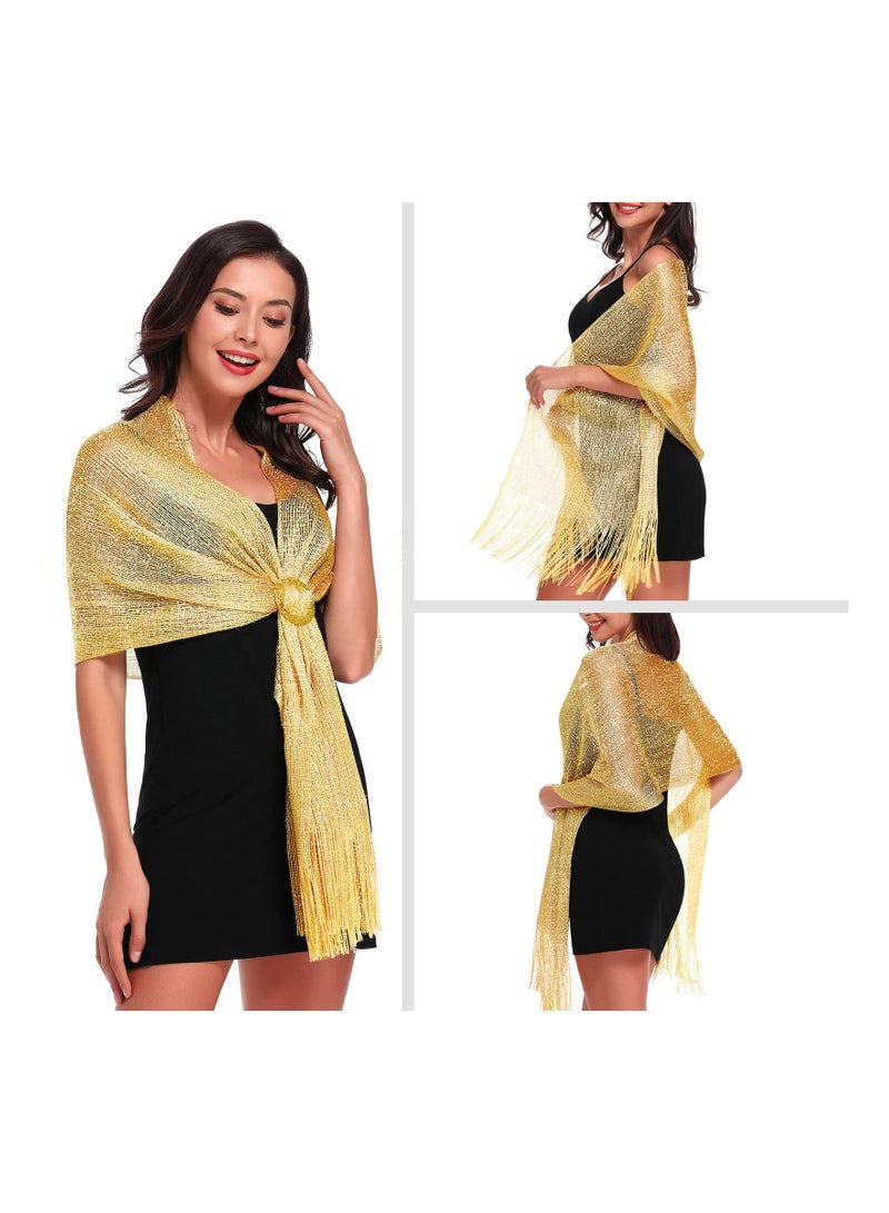 Shimmering Metallic Shawls and Wraps for Evening Parties, Weddings, and Formal Events - Women's Lace Scarves and Soft Wraps with Free Buckle Included.