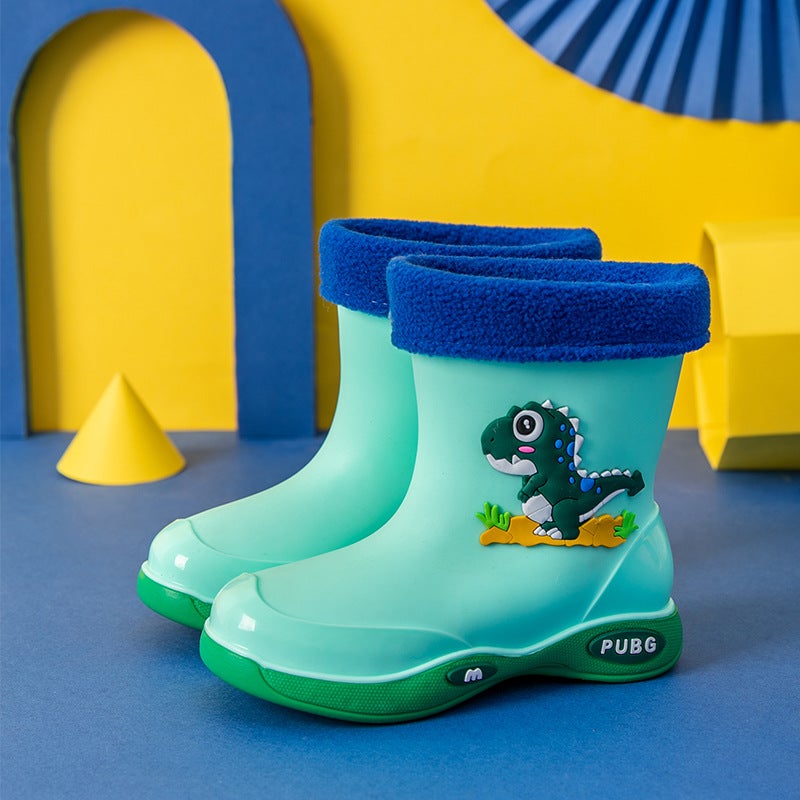 Four Seasons Childrens Rain Boots Womens Fleece-lined Warm Detachable Water Shoes Non-slip Waterproof Rain Boots Young Childrens Small and Medium-sized Childrens Boys BootsGreen [plus velvet]] Green [plus velvet]]