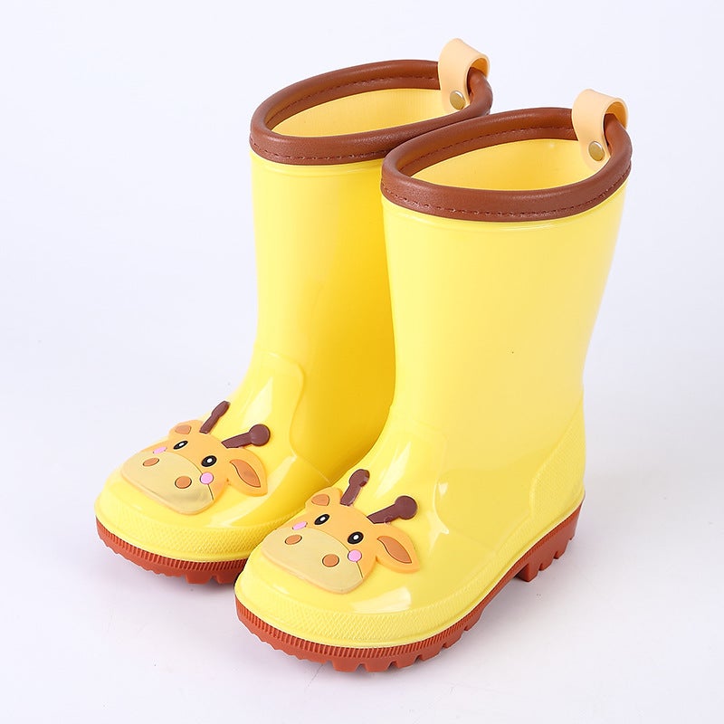 Childrens rain boots cartoon boys and girls Baby students rubber shoes rain boots cartoon childrens water shoes a generation of hairYellow Giraffe Yellow Giraffe