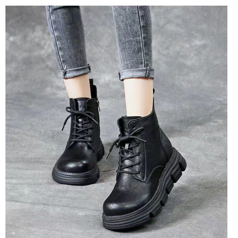 Platform platform Martin boots for women autumn and winter 2023 new small slimming fashionable height increasing Martin bootsBlack velvet lining standard shoe size Black velvet lining standard shoe size