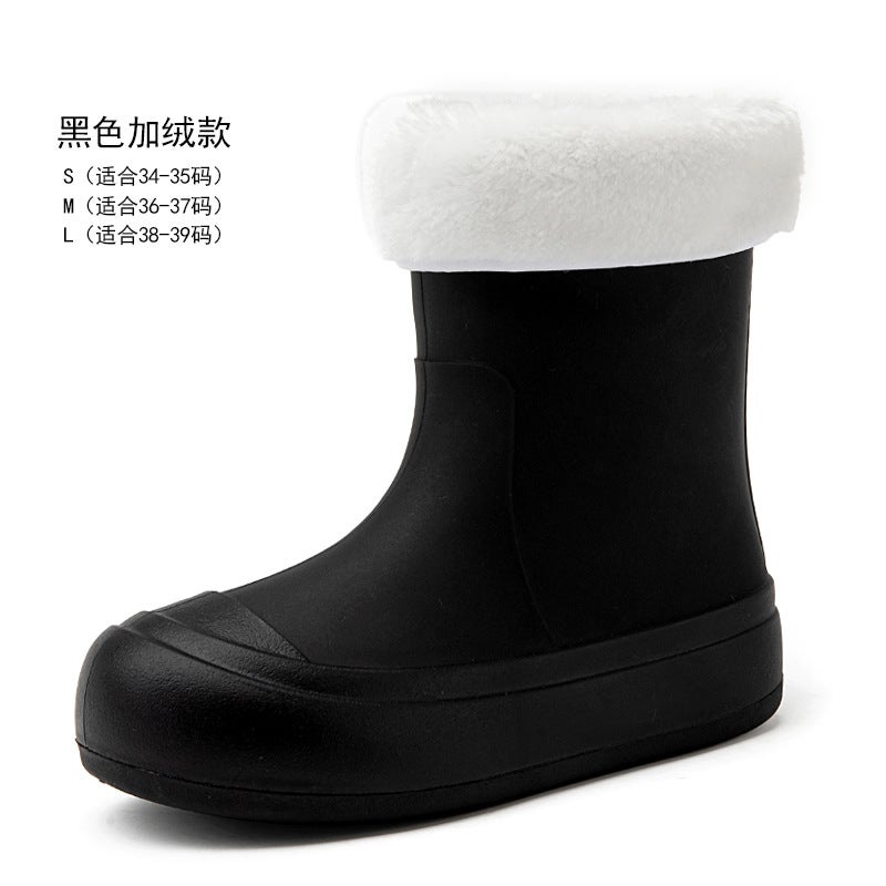 Fashion Womens rain boots waterproof non-slip cotton warm rain boots thick bottom wear-resistant rubber shoes for shoppingBlack [Cotton added]] Black [Cotton added]]