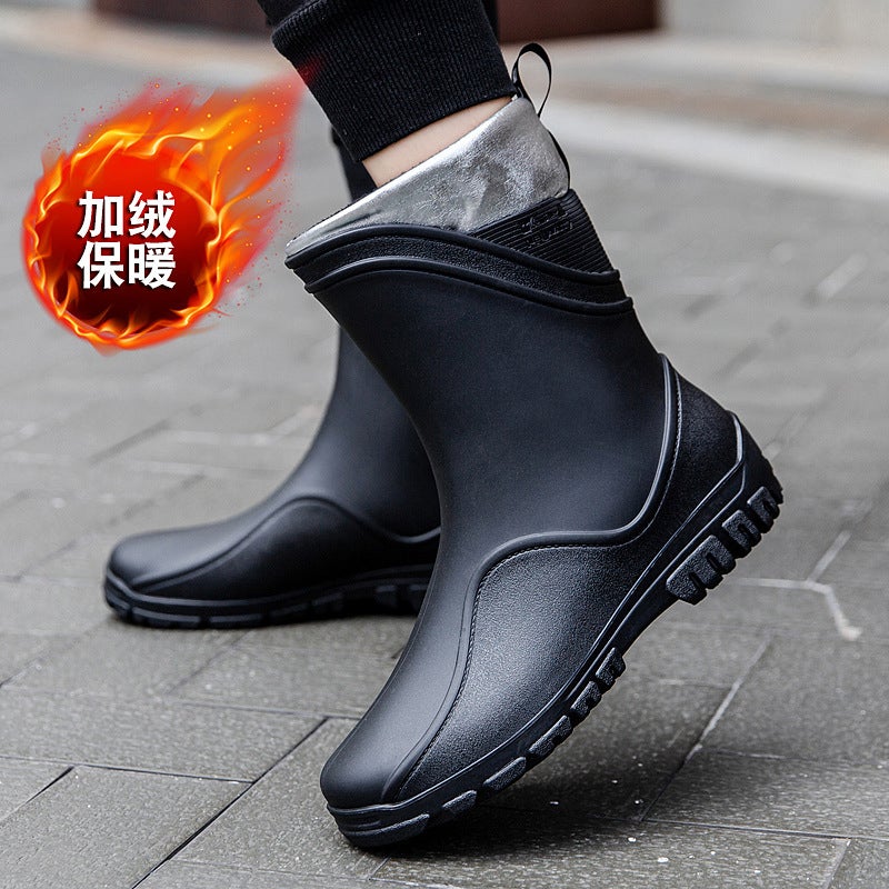 Mens Fashion Waterproof Slip-Resistant Fishing Rain BootsG500-black-Cotton G500-black-Cotton