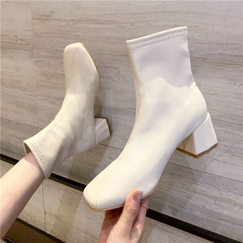 2024 White Summer Martin Boots Women Thin Chunky Heelcreamy-white [4.5cm]] creamy-white [4.5cm]]