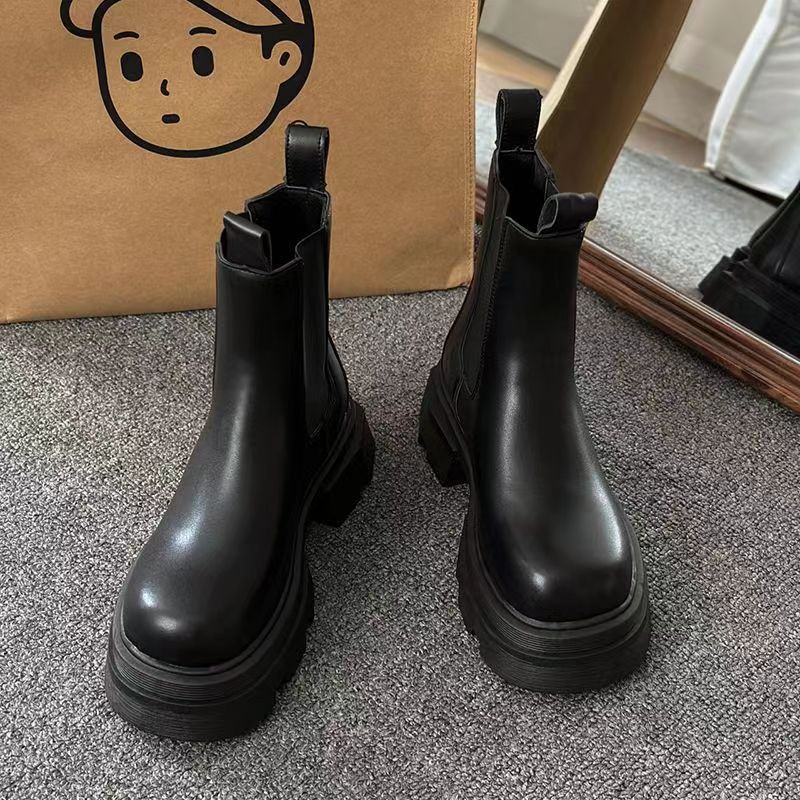 2024 Chunky Heel Ankle Boots Autumn Versatile British Style Martin Boots for Womenblack ordinary version black ordinary version