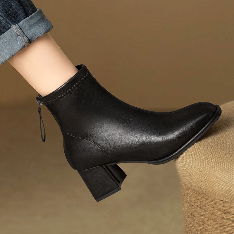 Square Toe Block Heel Ankle BootsBlack single lining Black single lining