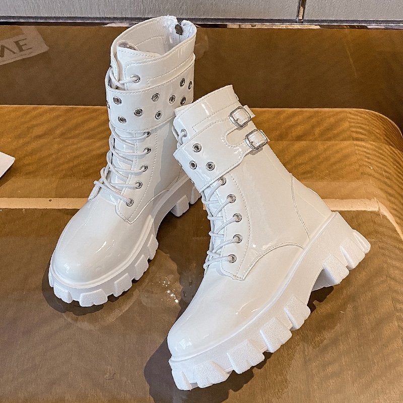 2024 Autumn Winter Martin Boots with Back Zipper for WomenWhite White