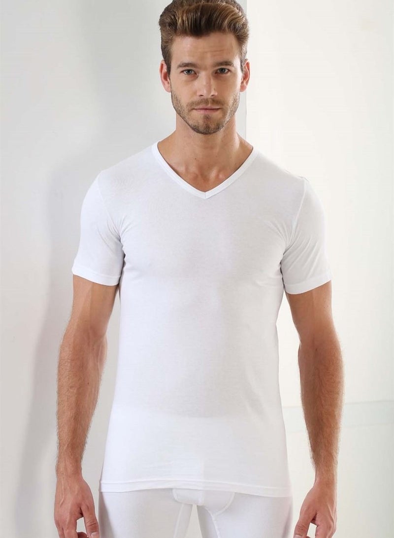 Men's White Cotton V Neck T-Shirt Undershirt (pack of 6)(XXL) Made in Turkey