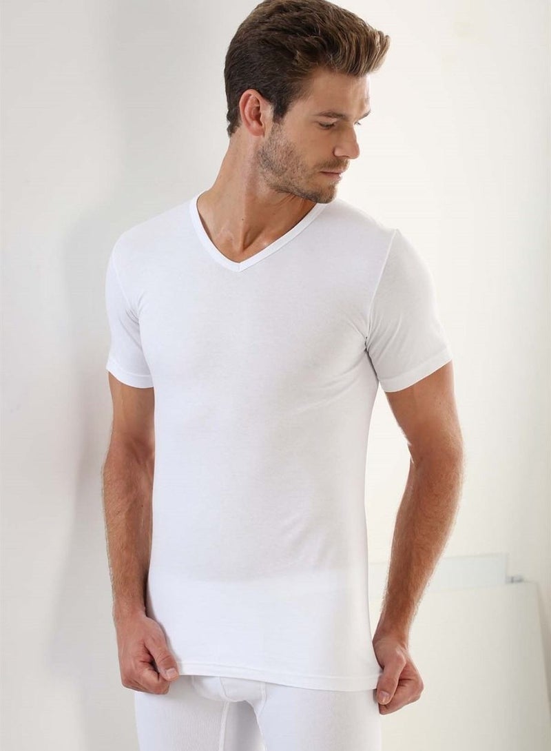 Men's White Cotton V Neck T-Shirt Undershirt (pack of 6)(XXL) Made in Turkey