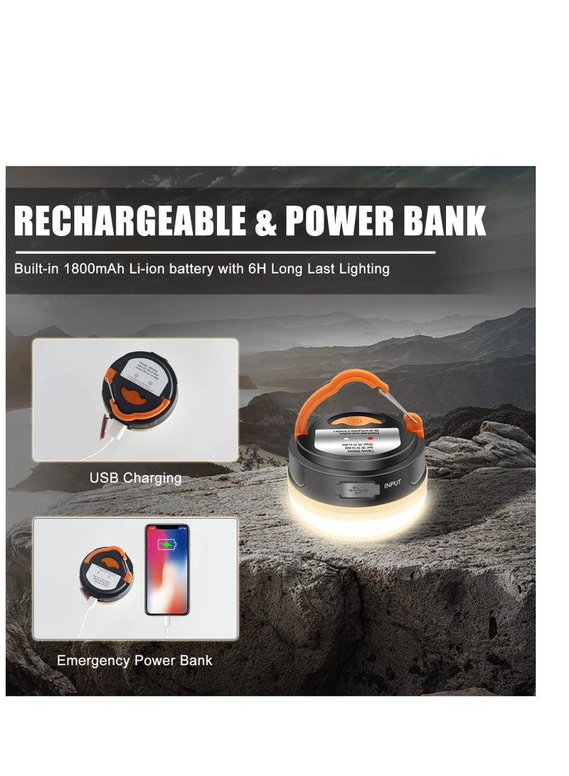 LED Camping Lantern Rechargeable  Portable Tent Light 300LM 3 Light Modes,1800mAh Power Bank,with Magnet Base,Electric Lantern Flashlight for Camping Hiking Fishing Hurricane Emergency2 Packs