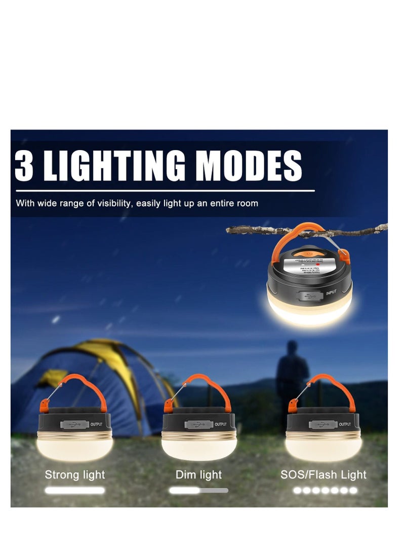 LED Camping Lantern Rechargeable  Portable Tent Light 300LM 3 Light Modes,1800mAh Power Bank,with Magnet Base,Electric Lantern Flashlight for Camping Hiking Fishing Hurricane Emergency2 Packs