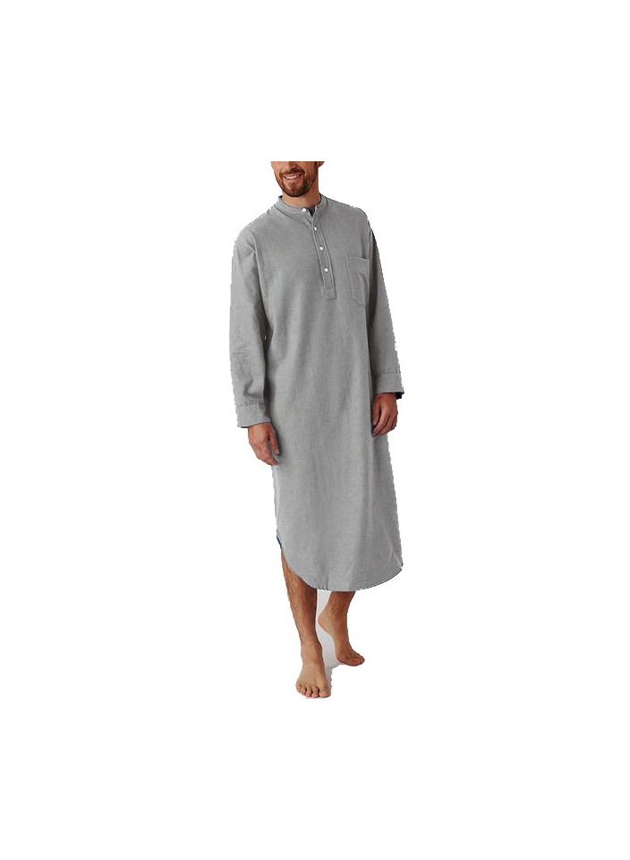 1-Piece Cotton Comfortable And Soft Long Sleeve Night Shirts Home Wear Men's Fashion Lounge Pajamas Robe Color Grey Size L