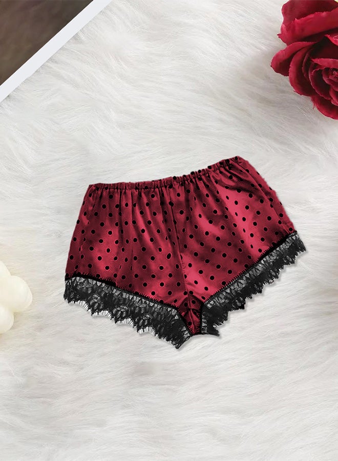 Women Small Size 2 Piece Lingerie Lace V Neck Tops and Short Set Sleepwear Lingerie Homewear Spotted Print Camisole Satin Set Red /S Under Bust:62-80cm Waist:64-80cm Hip:80-100CM