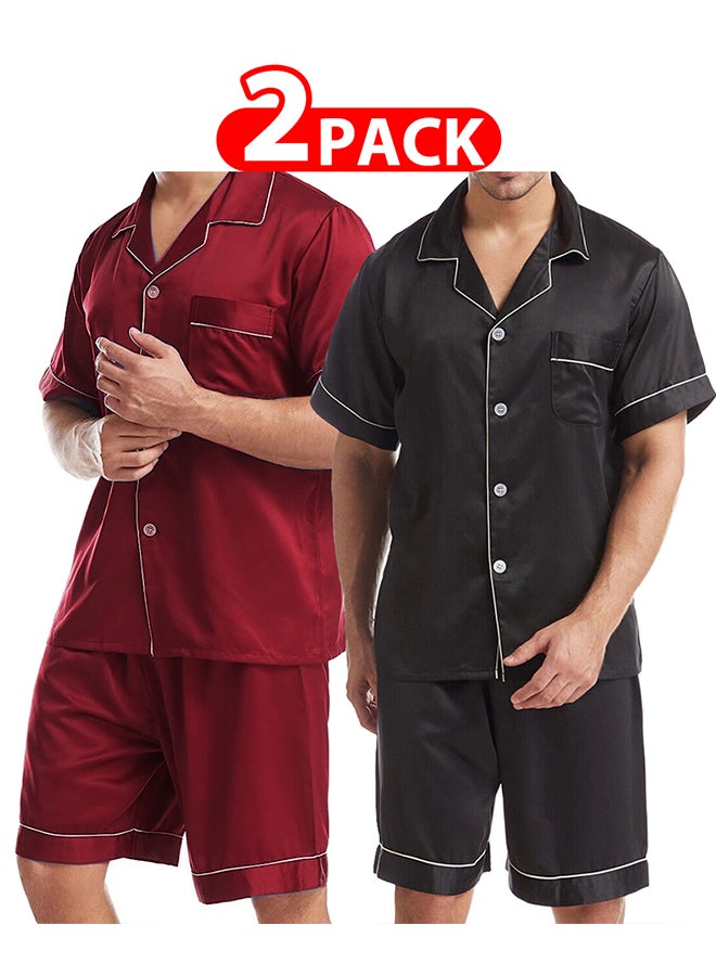 2 Pack Small Size Mens 2pcs Summer Soft Pyjamas Set Short Sleeve Button Down Shirt With Boxer Shorts /(Shirt Length 28''/Shirt Chest 21''/Pajama Length 18''/Pajama Waist 27'')