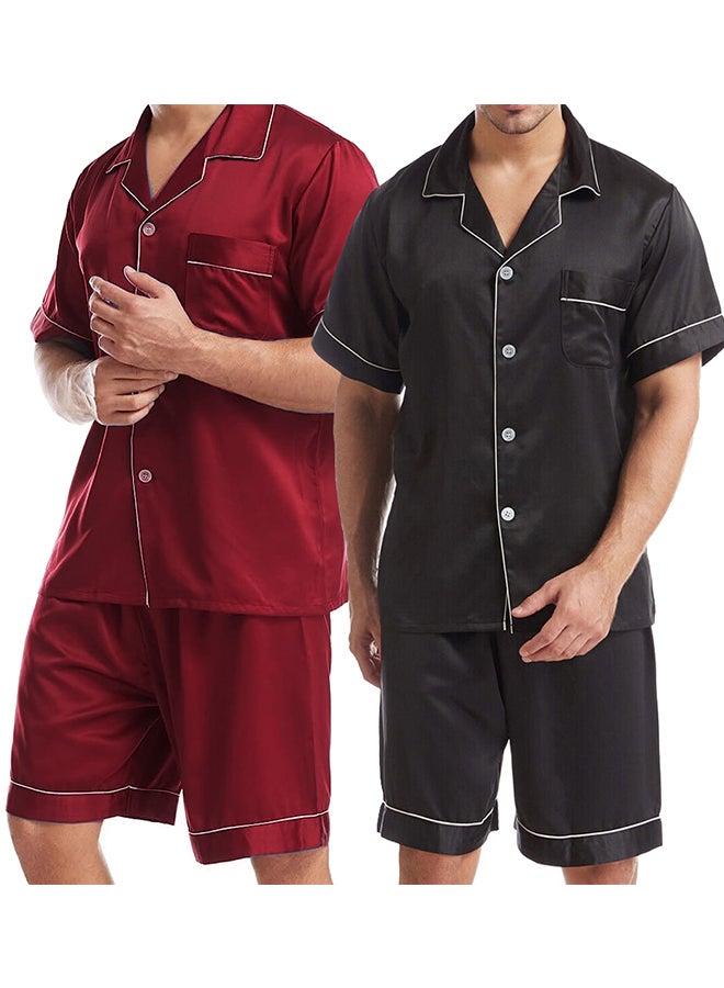 2 Pack Small Size Mens 2pcs Summer Soft Pyjamas Set Short Sleeve Button Down Shirt With Boxer Shorts /(Shirt Length 28''/Shirt Chest 21''/Pajama Length 18''/Pajama Waist 27'')