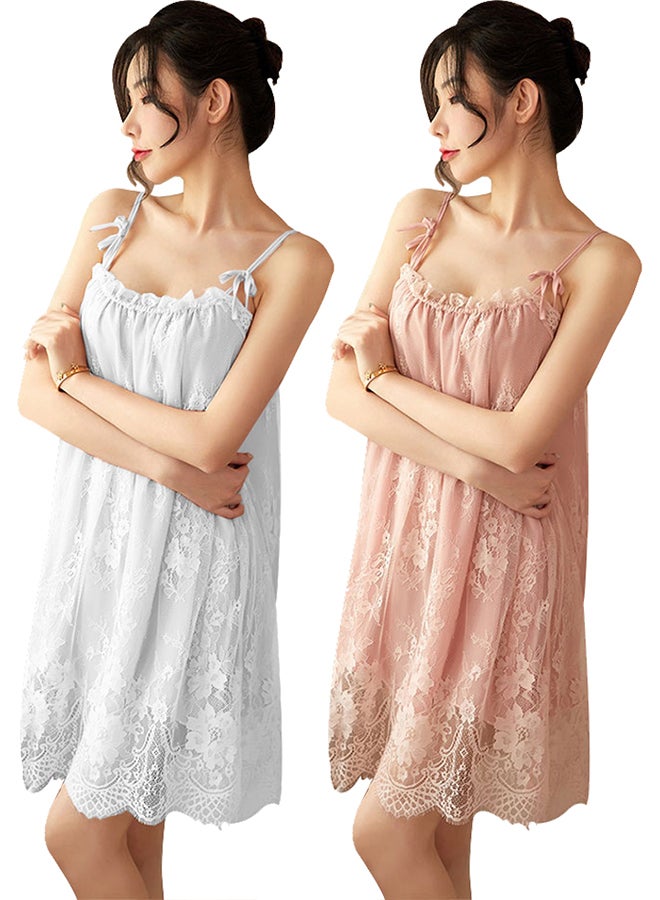 (Compatible Size L, XL, XXL) 2 Pack Lace Lingerie Lace Slip Dress Sling Night Dress Ladies Home Wear Classy Nighties Sleep Wear Nightgown Chemise Lingerie