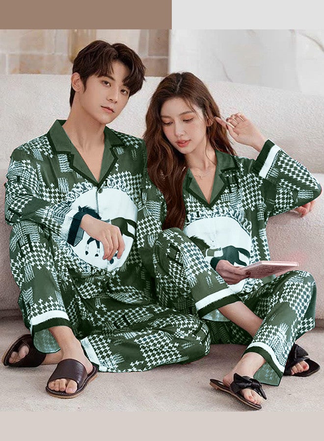 XL Size Men,Medium Size Women, Couple Pajamas Set, Horse Print Nightwear Home Clothes for Men Women Green / MG13