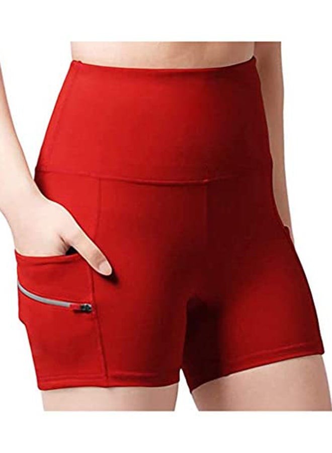 Plain Casual Shorts Red