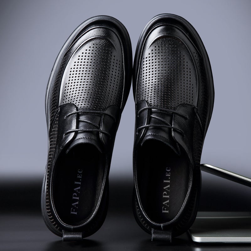 Mens Summer Hollow-Out Leather ShoesBlack Hollow Black Hollow