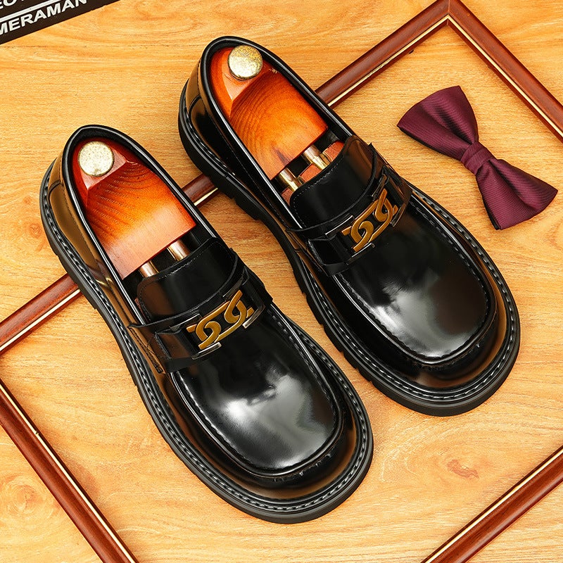 Mens Leather Elevator Dress Shoes with Square ToeBlack Black