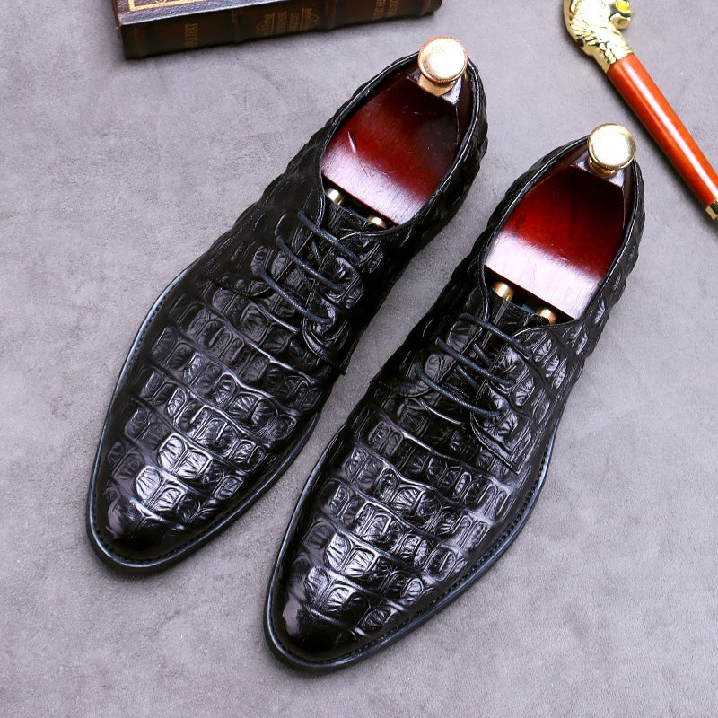 British Crocodile Pattern Round ToeBlack Black