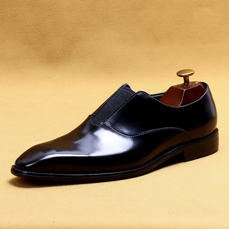 Mens Leather Business Shoes Elegant Slip-OnBlack Black