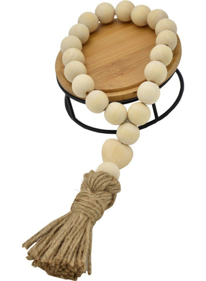 Nordic Heart Wooden Beads Tassel Beige