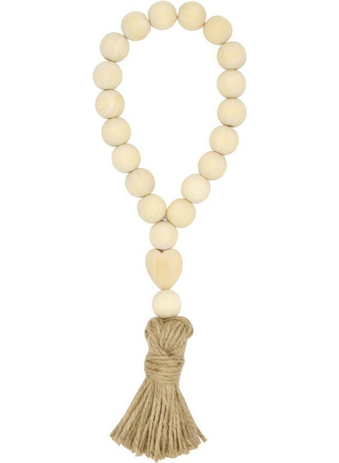 Nordic Heart Wooden Beads Tassel Beige