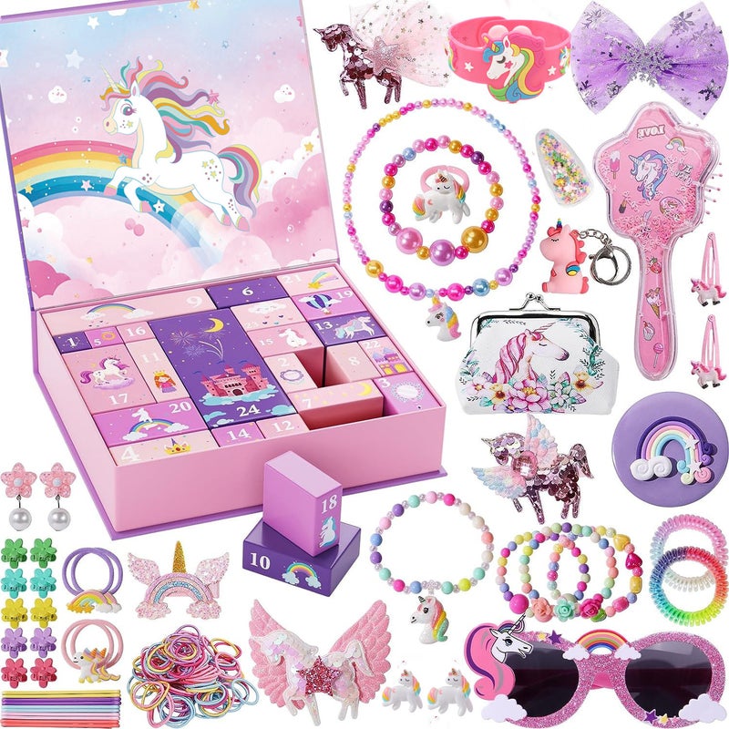 2023 Christmas Countdown Blind Box Assembled Building Blocks Decompression Jewelry Unicorn Girls Toys Gifts for Boys and Girls QC-066 powder series unicorn