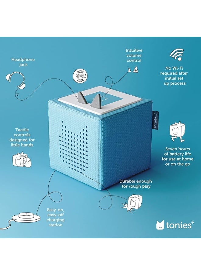 Toniebox Audio Player Starter Set with Counting Songs, Bedtime Songs, Sing-Along Songs, Travel Songs, and Playtime Puppy - Listen, Learn, and Play with One Huggable Little Box - Light Blue