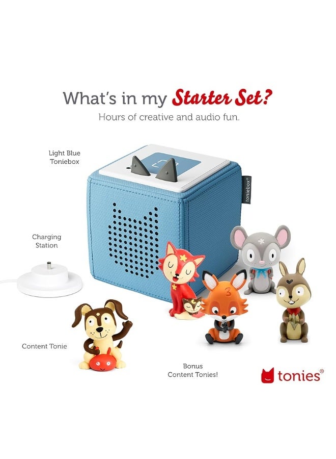 Toniebox Audio Player Starter Set with Counting Songs, Bedtime Songs, Sing-Along Songs, Travel Songs, and Playtime Puppy - Listen, Learn, and Play with One Huggable Little Box - Light Blue