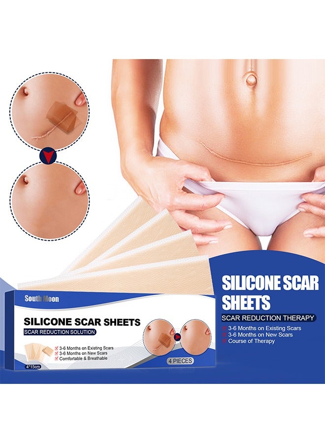 4 Pcs Professional Silicone Scar Sheets, Scar Removal Patch, Soften and Flattens Scars Resulting from Surgery, Injury, Burns, Hypertrophic, C-Section and More, Soft Silicone Scar Strips 5.9