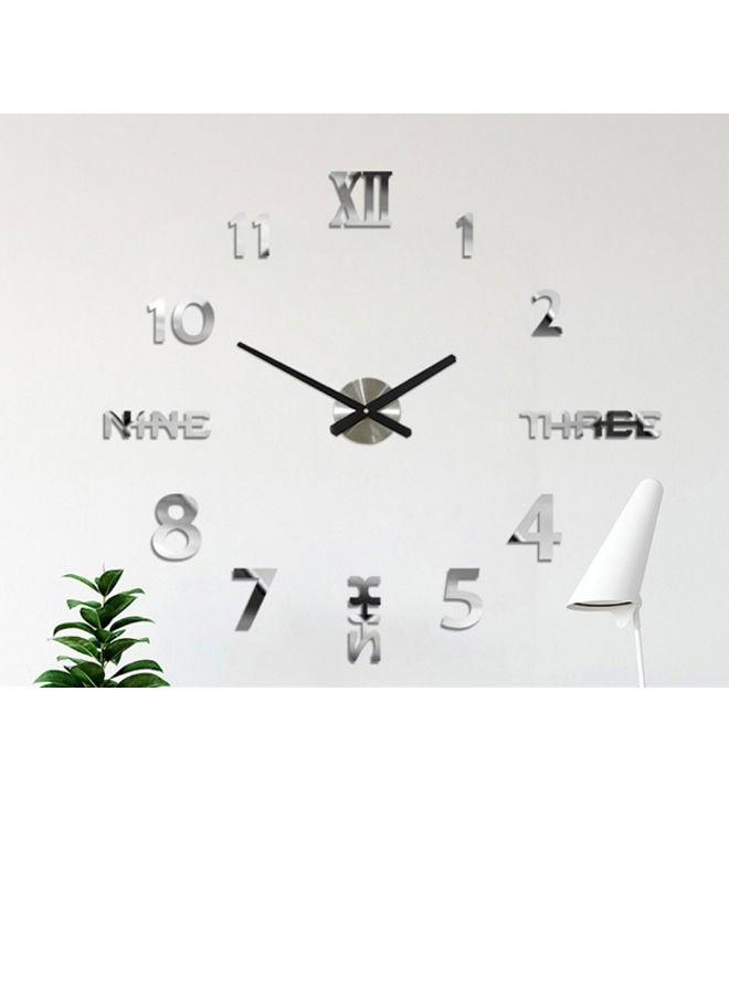 3D Mirror Sticker Frameless Wall Clock Silver/Black 70 x 70cm