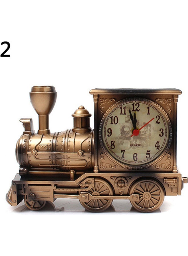 Locomotive Train Alarm Clock Antique Desk Decor Brown