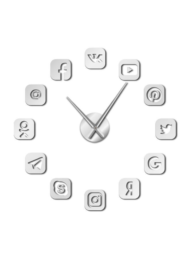 DIY Social Media Icons Patterned Wall Clock Silver 15x10x4.5cm