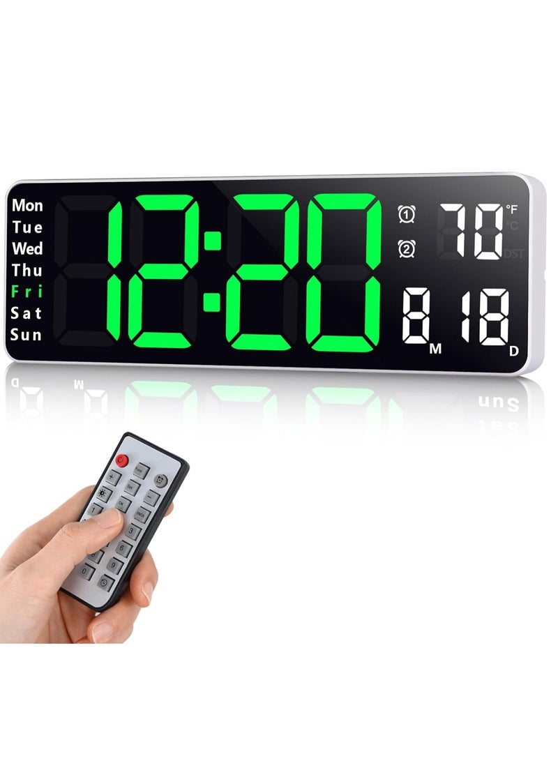 13 Inch LED Display Digital Wall Clocks with Day and Date Modern Wall Clocks for Living Room Silent Wall Clocks for Bedrooms with Remote Control