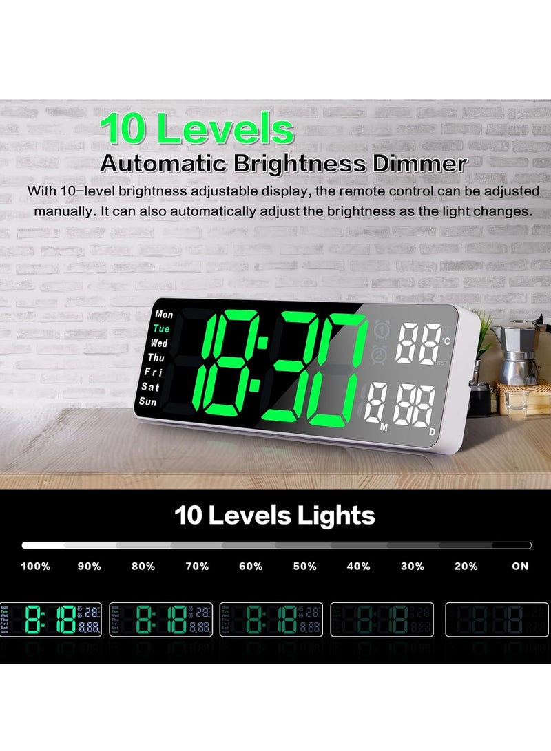 13 Inch LED Display Digital Wall Clocks with Day and Date Modern Wall Clocks for Living Room Silent Wall Clocks for Bedrooms with Remote Control