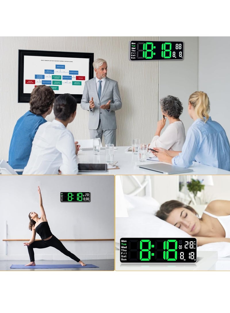 13 Inch LED Display Digital Wall Clocks with Day and Date Modern Wall Clocks for Living Room Silent Wall Clocks for Bedrooms with Remote Control