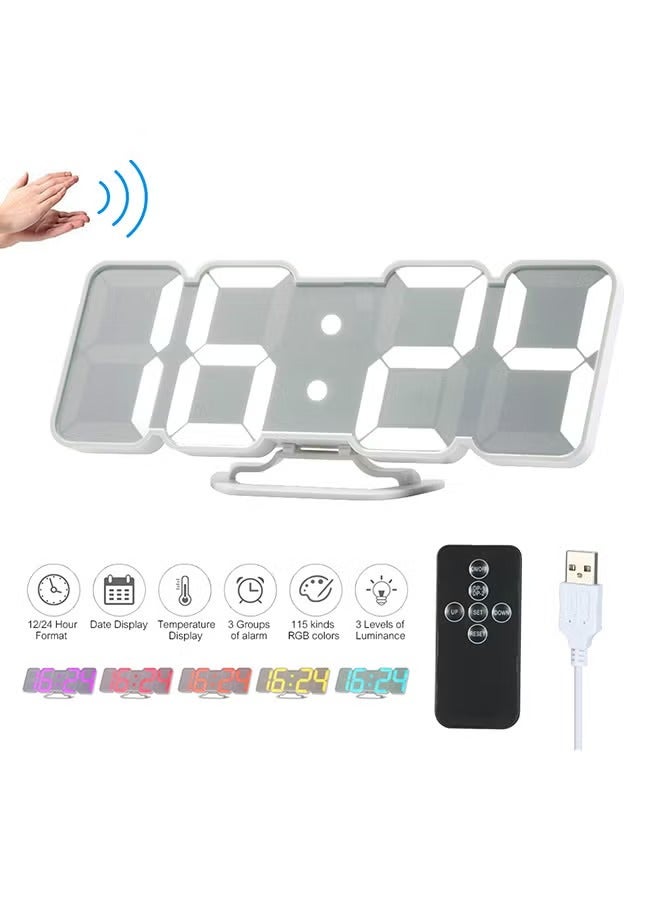 3D Wireless Remote Digital LED Alarm Clock White 226grams