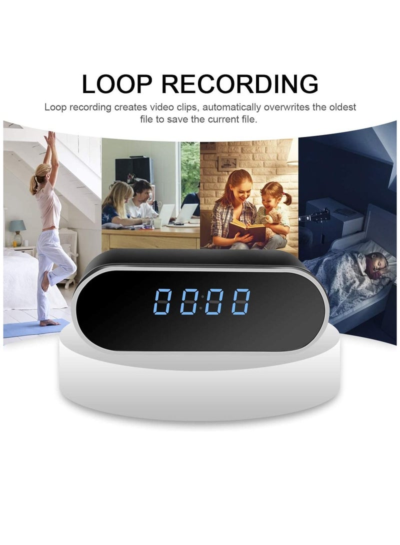 Hidden Camera Clock, HD 1080P WiFi Hidden Spy Alarm Clock Camera with Night Vision/Motion Detection/Loop Recording, Wireless Security Nanny Cam for Home and Office-Support iOS/Android No Audio