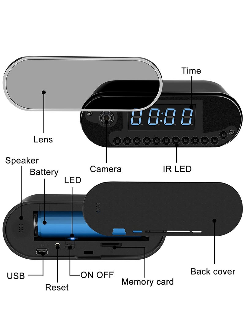 Hidden Camera Clock, HD 1080P WiFi Hidden Spy Alarm Clock Camera with Night Vision/Motion Detection/Loop Recording, Wireless Security Nanny Cam for Home and Office-Support iOS/Android No Audio