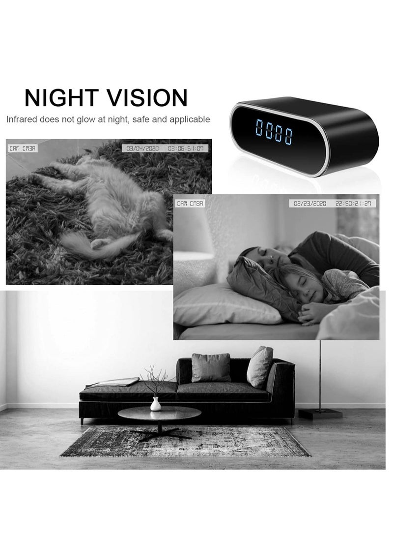 Hidden Camera Clock, HD 1080P WiFi Hidden Spy Alarm Clock Camera with Night Vision/Motion Detection/Loop Recording, Wireless Security Nanny Cam for Home and Office-Support iOS/Android No Audio