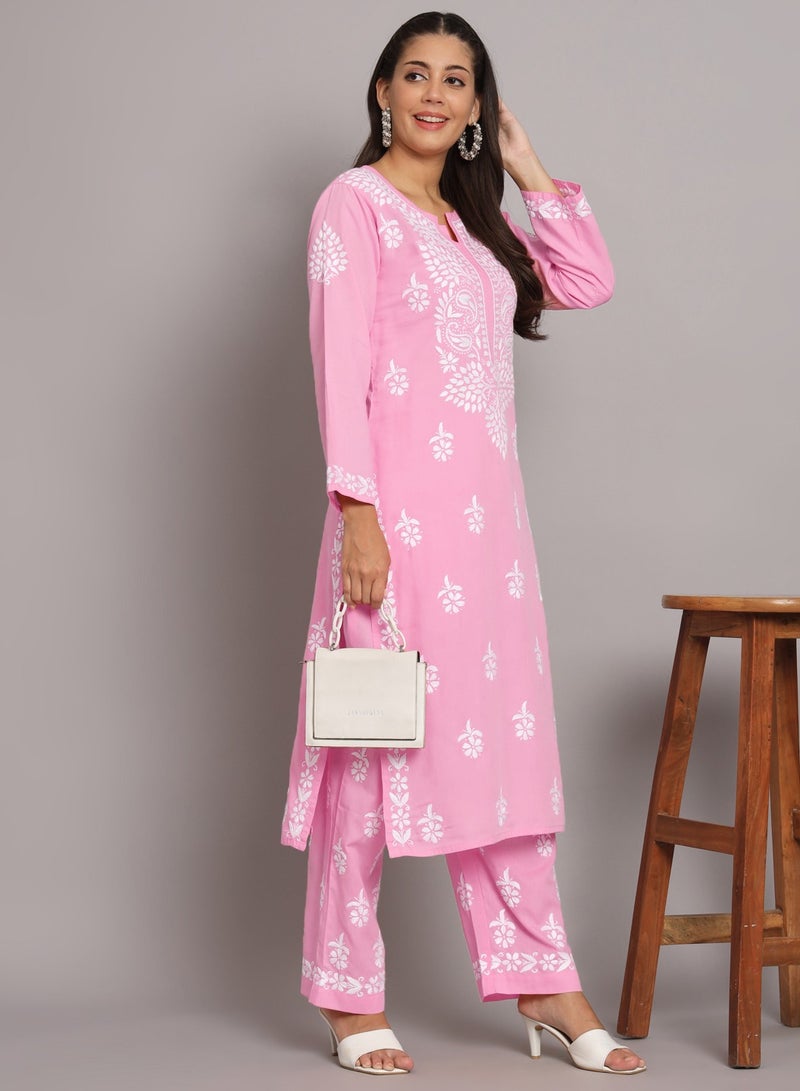 Women Hand Embroidered Chikankari Cotton Kurta Set-AL3674KS